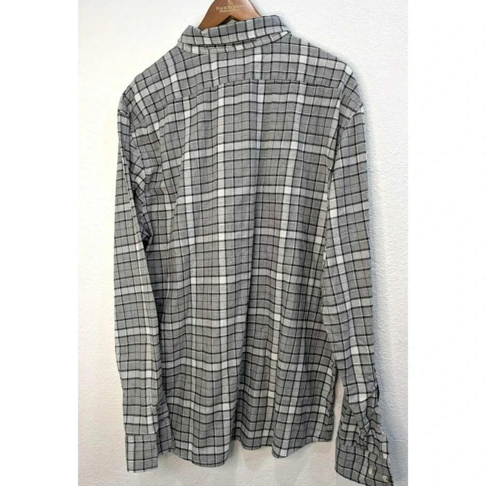 Banana Republic Shirt NEW Large‎ Plaid Button Down Slim Untucked Fit Black Gray